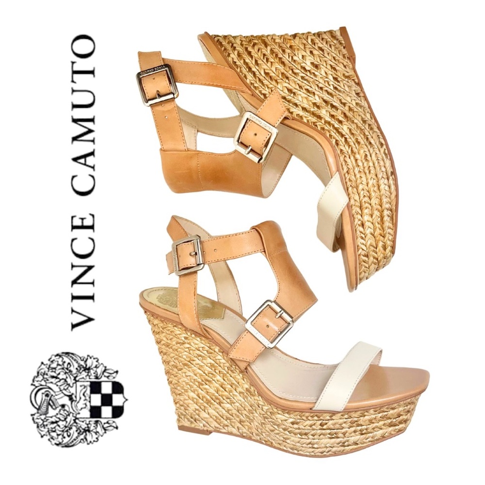 Unworn Vince Camuto Leather Natural Woven Wedge Sandals // Size 8